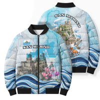 San Marino Foundation Day Bomber Puffer Jacket Mount Titano Fortress Fox Falcon And Cyclamen