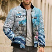 San Marino Foundation Day Bomber Puffer Jacket Mount Titano Fortress Fox Falcon And Cyclamen