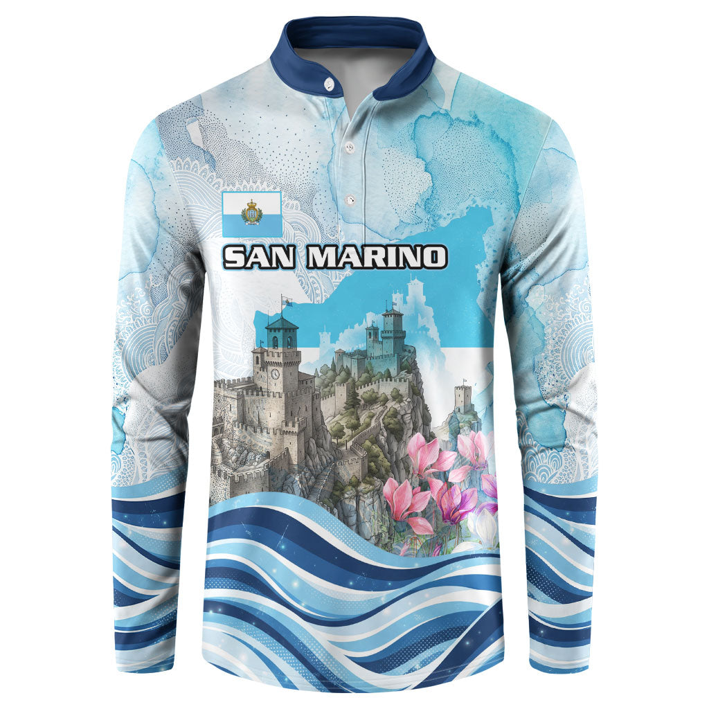 San Marino Foundation Day Button Sweatshirt Mount Titano Fortress Fox Falcon And Cyclamen