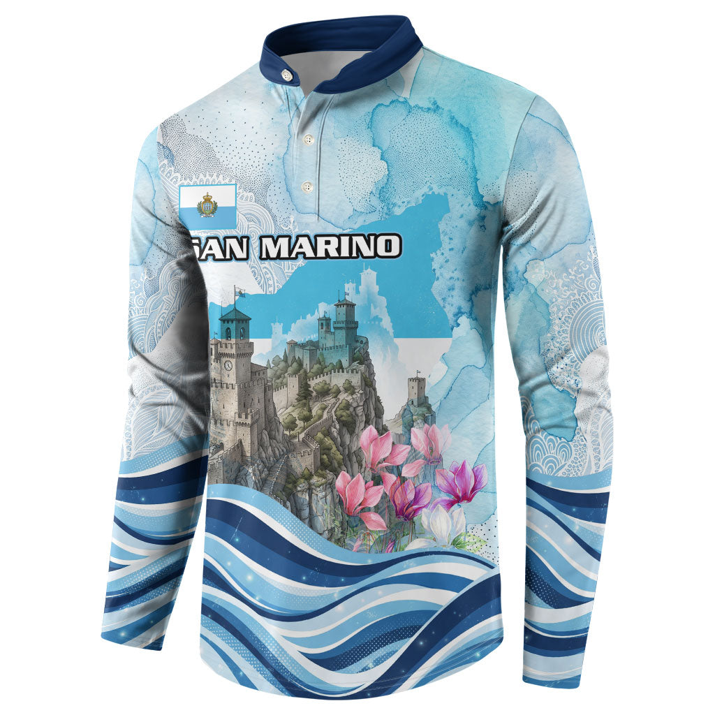 San Marino Foundation Day Button Sweatshirt Mount Titano Fortress Fox Falcon And Cyclamen