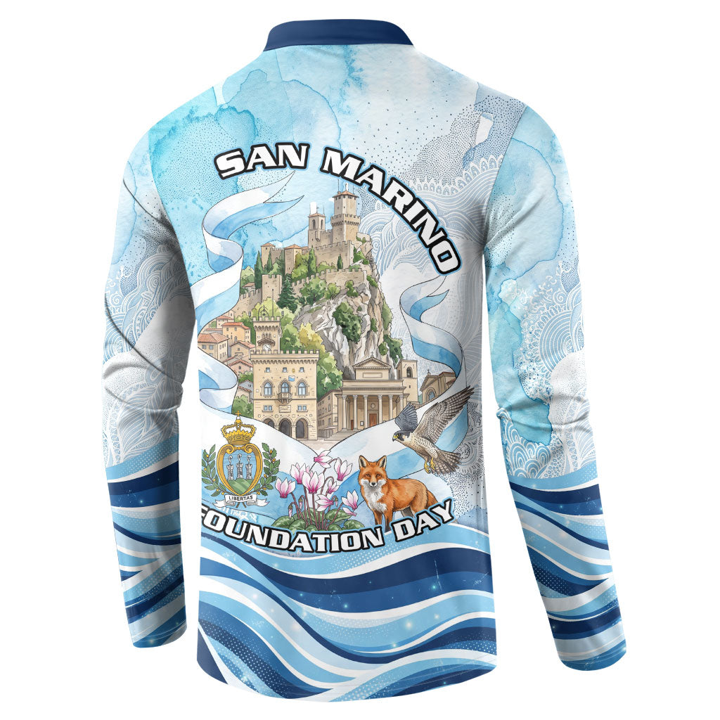 San Marino Foundation Day Button Sweatshirt Mount Titano Fortress Fox Falcon And Cyclamen