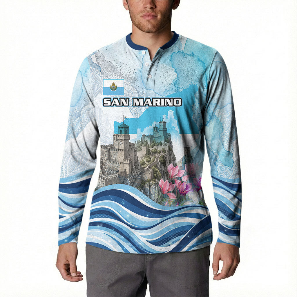 San Marino Foundation Day Button Sweatshirt Mount Titano Fortress Fox Falcon And Cyclamen