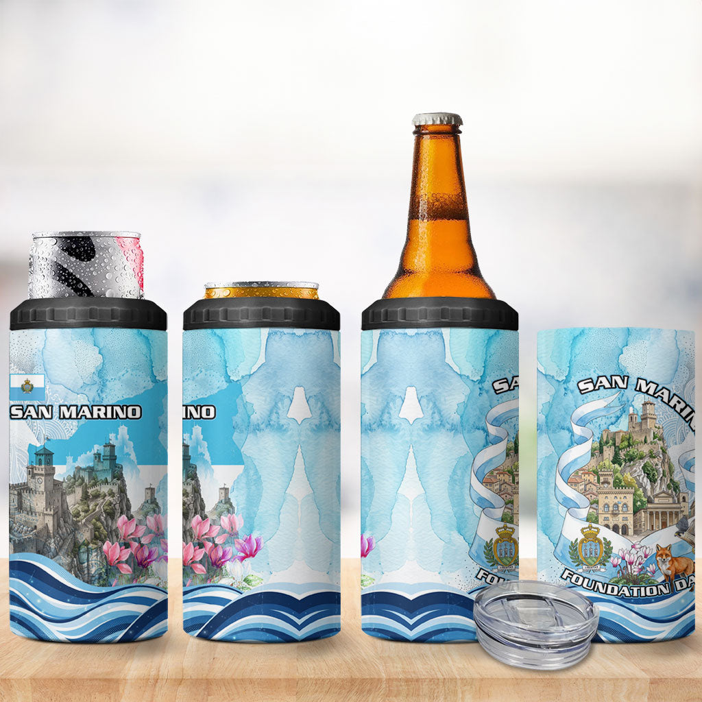 San Marino Foundation Day 4 in 1 Can Cooler Tumbler Mount Titano Fortress Fox Falcon And Cyclamen
