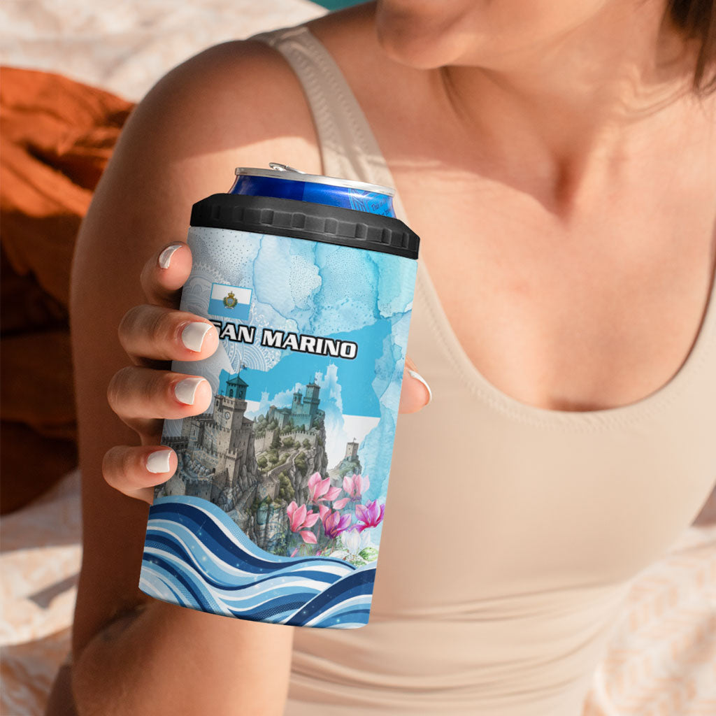 San Marino Foundation Day 4 in 1 Can Cooler Tumbler Mount Titano Fortress Fox Falcon And Cyclamen