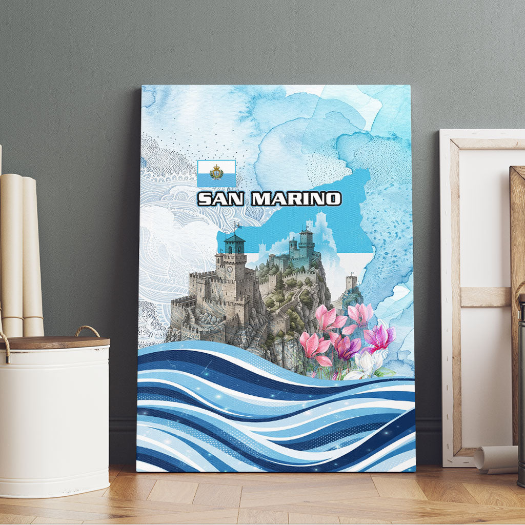 San Marino Foundation Day Canvas Wall Art Mount Titano Fortress Fox Falcon And Cyclamen
