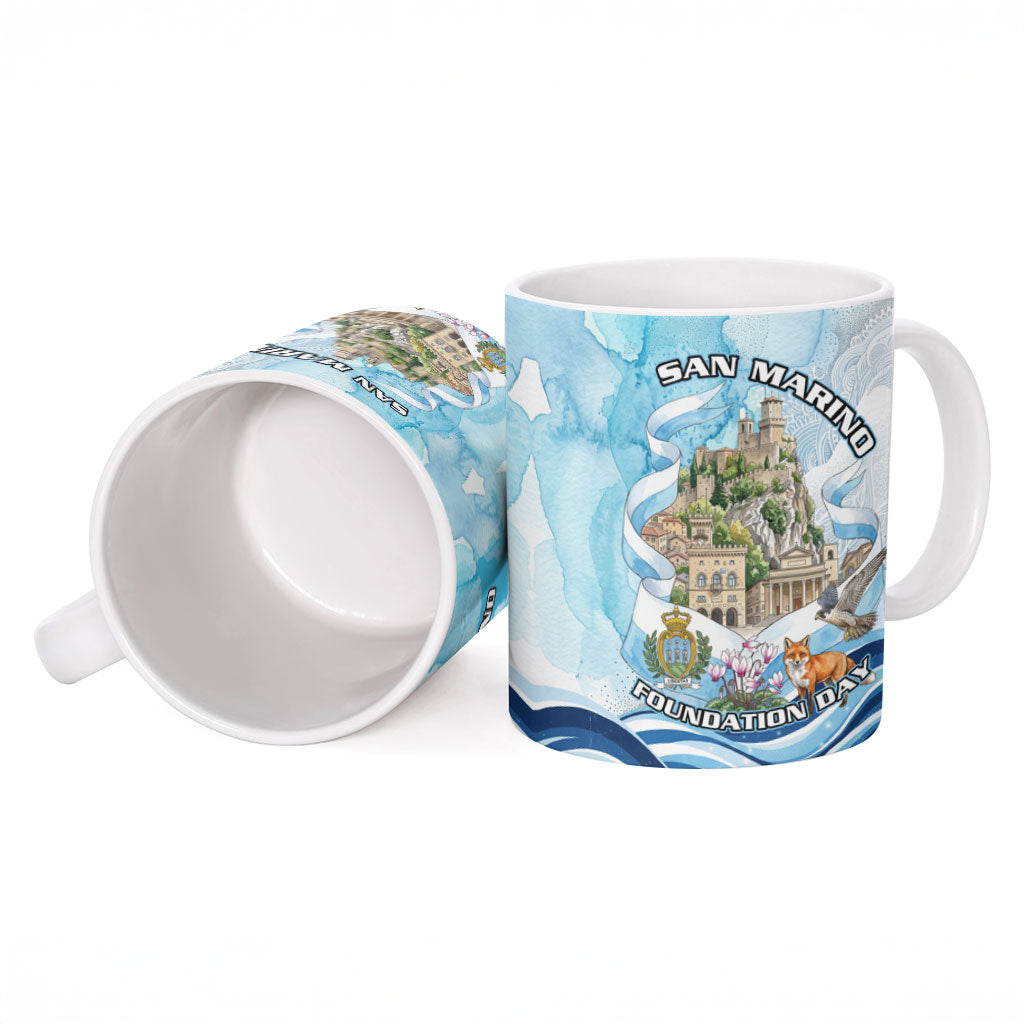 San Marino Foundation Day Ceramic Mug Mount Titano Fortress Fox Falcon And Cyclamen