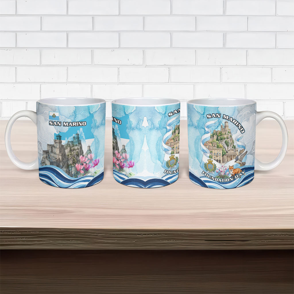 San Marino Foundation Day Ceramic Mug Mount Titano Fortress Fox Falcon And Cyclamen