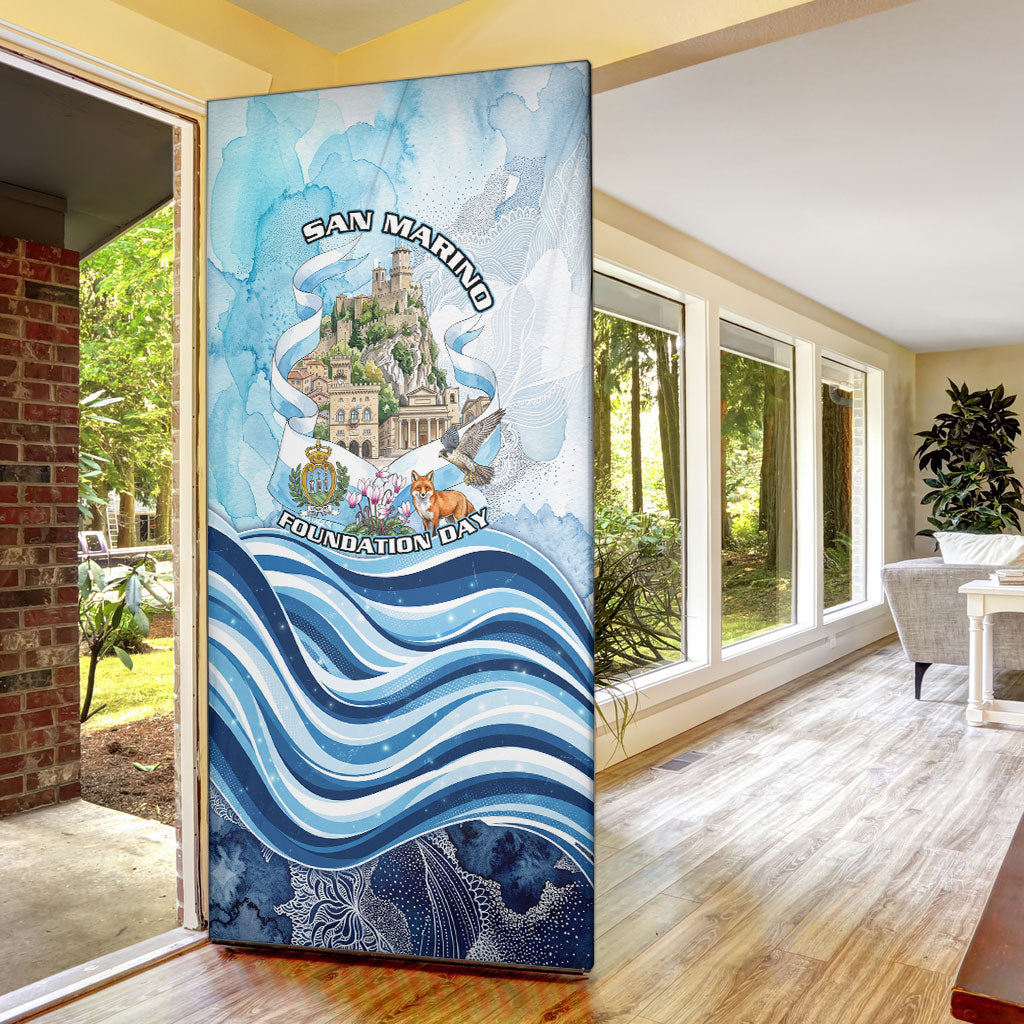 San Marino Foundation Day Door Cover Mount Titano Fortress Fox Falcon And Cyclamen