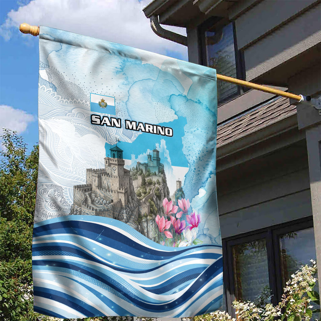 San Marino Foundation Day Garden Flag Mount Titano Fortress Fox Falcon And Cyclamen