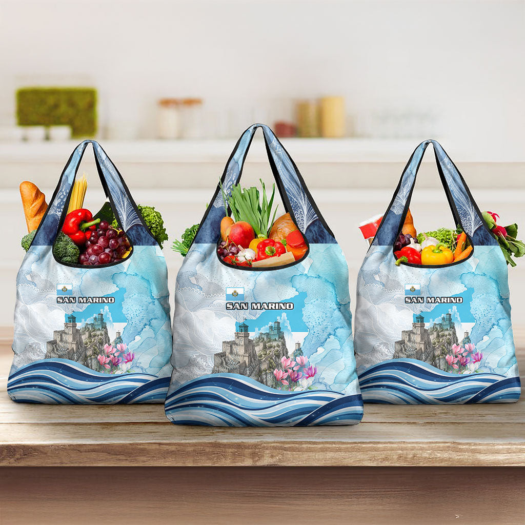 San Marino Foundation Day Grocery Bag Mount Titano Fortress Fox Falcon And Cyclamen