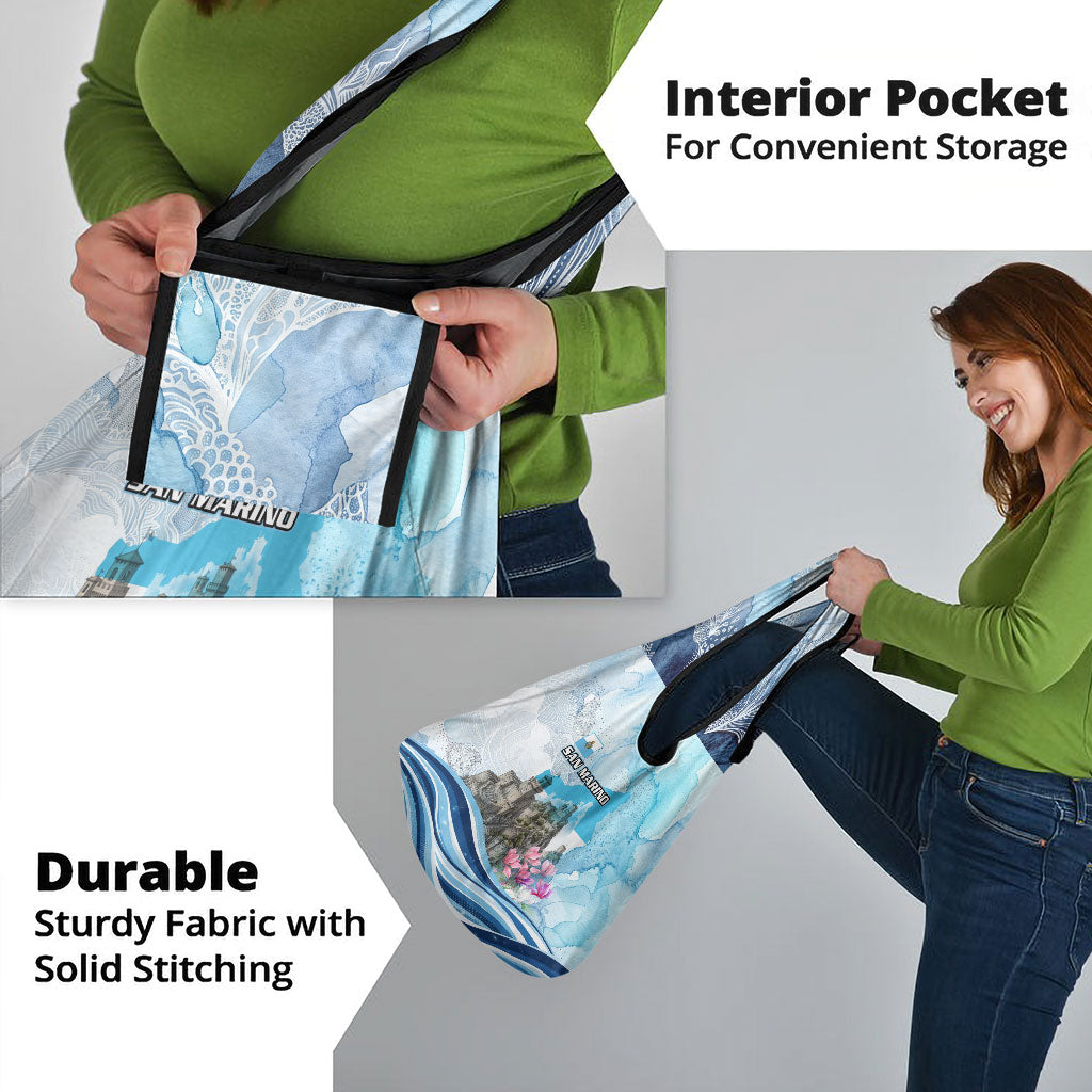 San Marino Foundation Day Grocery Bag Mount Titano Fortress Fox Falcon And Cyclamen