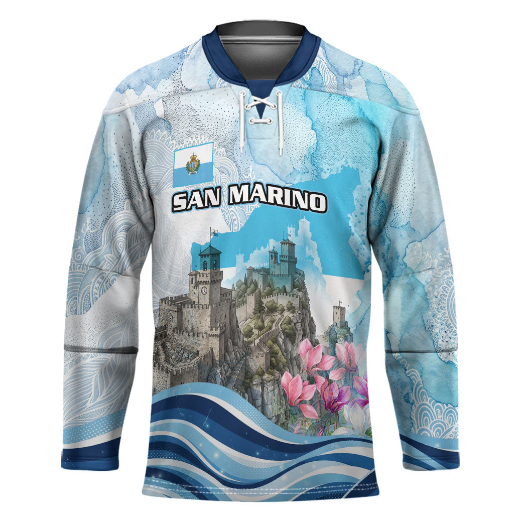 San Marino Foundation Day Hockey Jersey Mount Titano Fortress Fox Falcon And Cyclamen