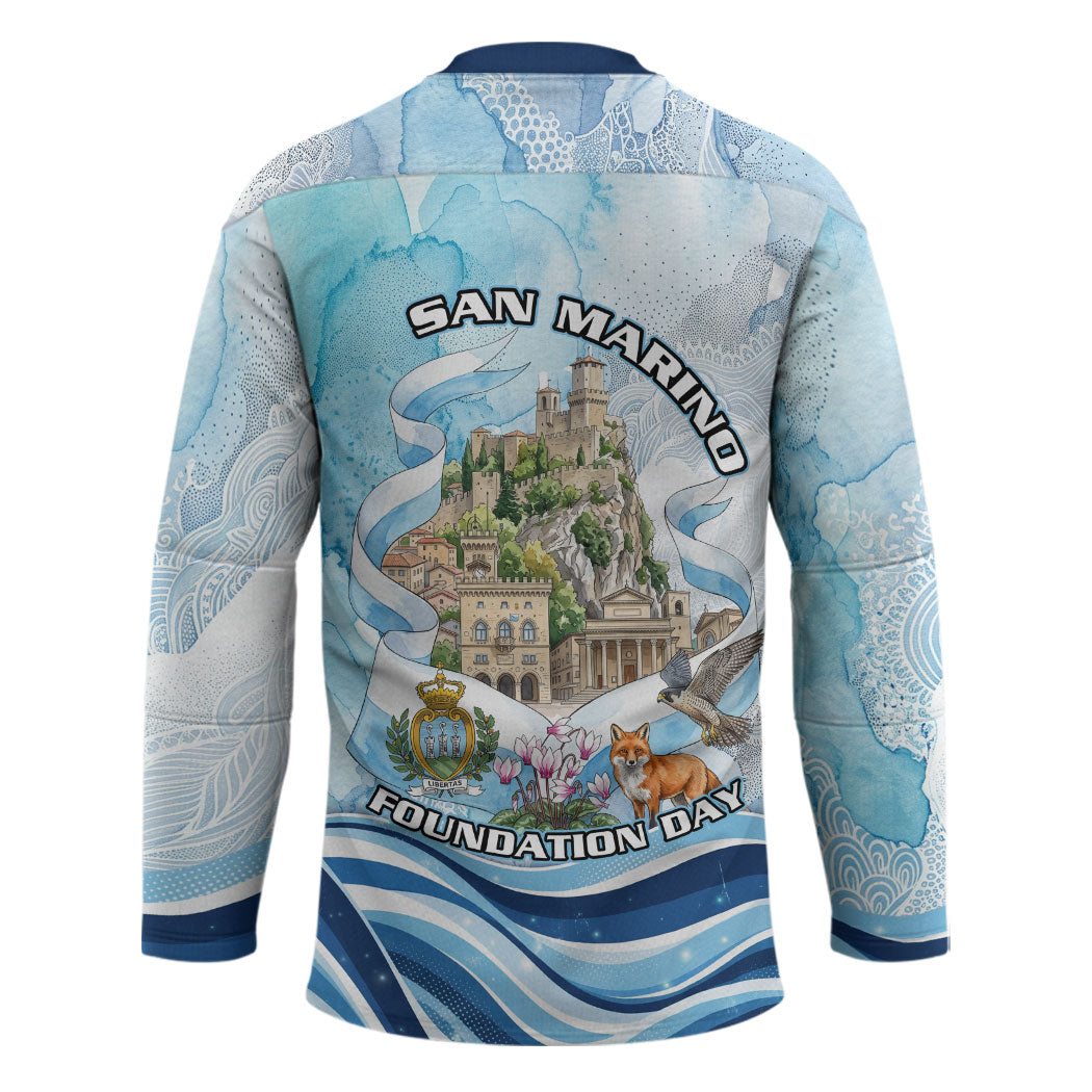 San Marino Foundation Day Hockey Jersey Mount Titano Fortress Fox Falcon And Cyclamen