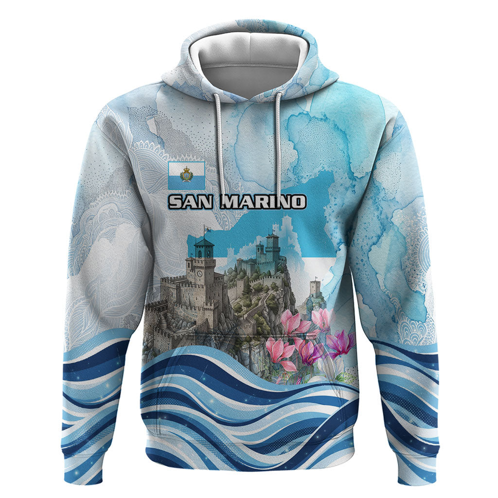 San Marino Foundation Day Hoodie Mount Titano Fortress Fox Falcon And Cyclamen