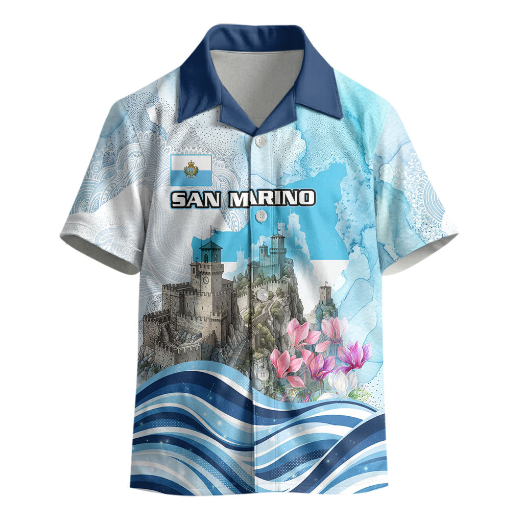 San Marino Foundation Day Kid Hawaiian Shirt Mount Titano Fortress Fox Falcon And Cyclamen