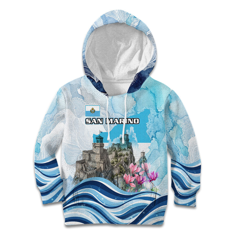 San Marino Foundation Day Kid Hoodie Mount Titano Fortress Fox Falcon And Cyclamen