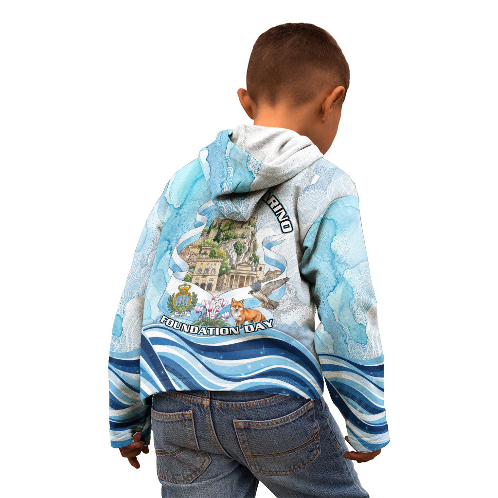 San Marino Foundation Day Kid Hoodie Mount Titano Fortress Fox Falcon And Cyclamen