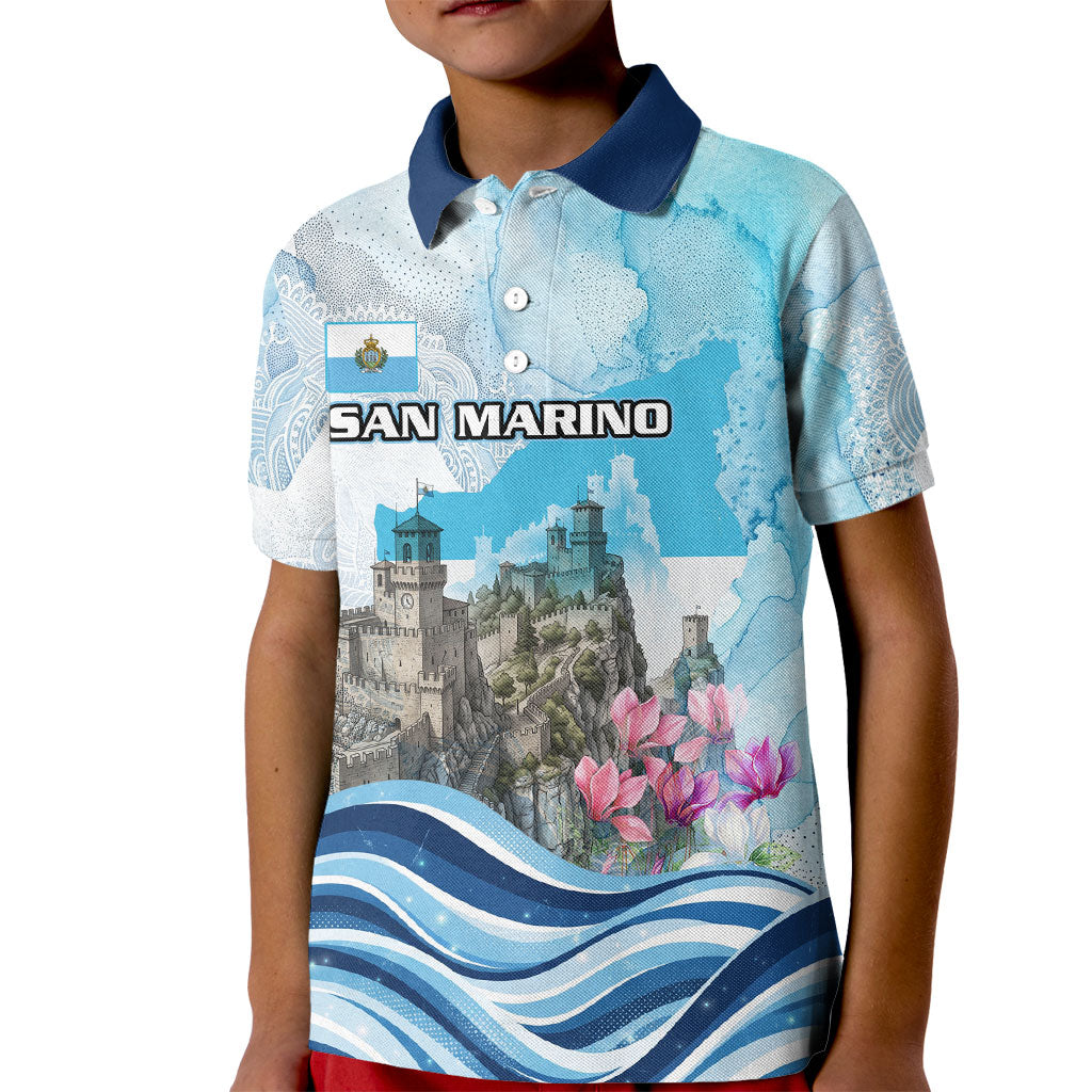 San Marino Foundation Day Kid Polo Shirt Mount Titano Fortress Fox Falcon And Cyclamen