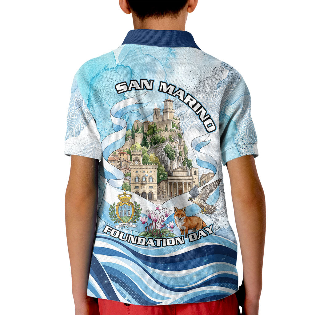 San Marino Foundation Day Kid Polo Shirt Mount Titano Fortress Fox Falcon And Cyclamen