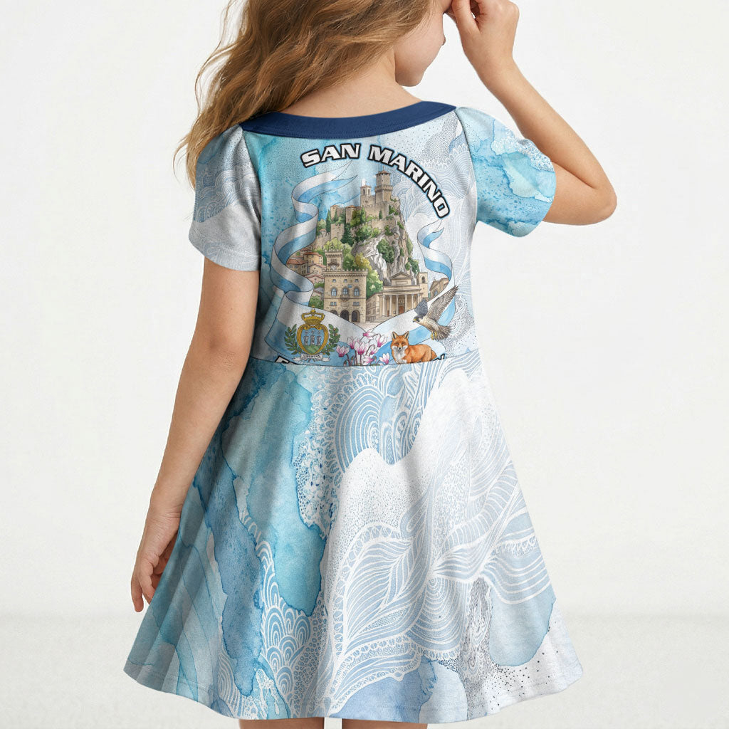 San Marino Foundation Day Kid Short Sleeve Dress Mount Titano Fortress Fox Falcon And Cyclamen