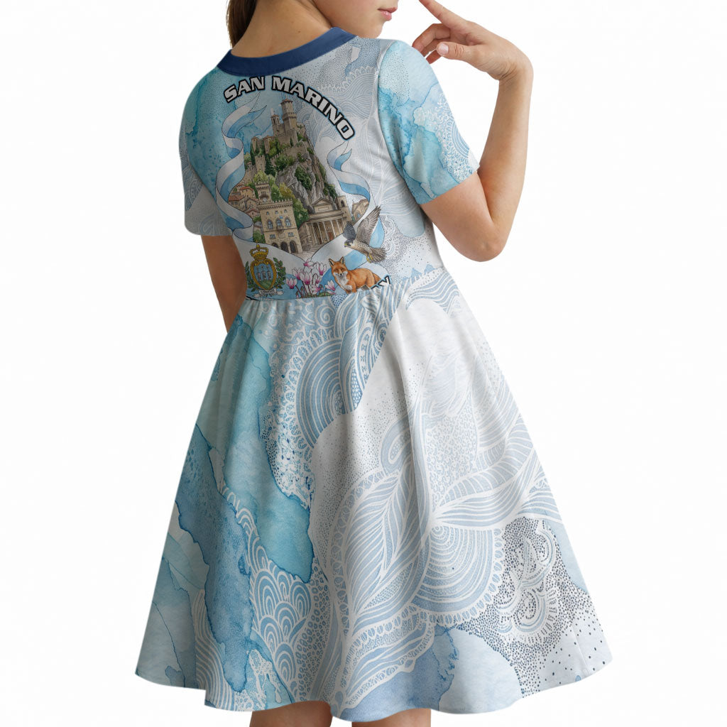 San Marino Foundation Day Kid Short Sleeve Dress Mount Titano Fortress Fox Falcon And Cyclamen