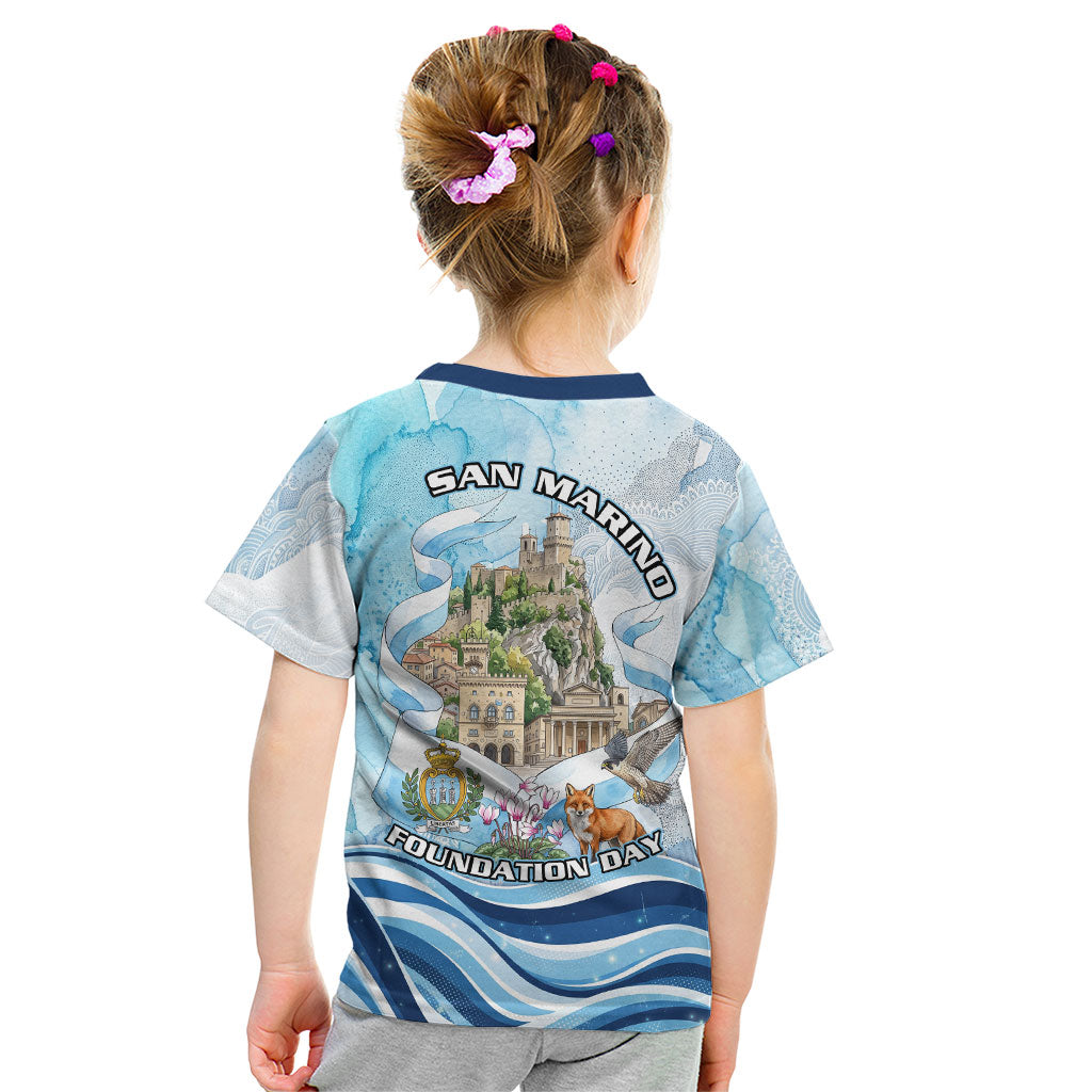 San Marino Foundation Day Kid T Shirt Mount Titano Fortress Fox Falcon And Cyclamen