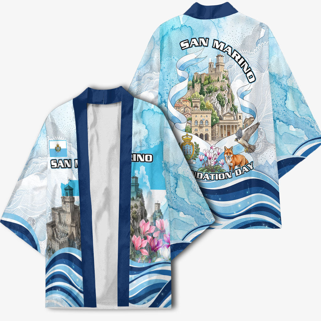 San Marino Foundation Day Kimono Mount Titano Fortress Fox Falcon And Cyclamen
