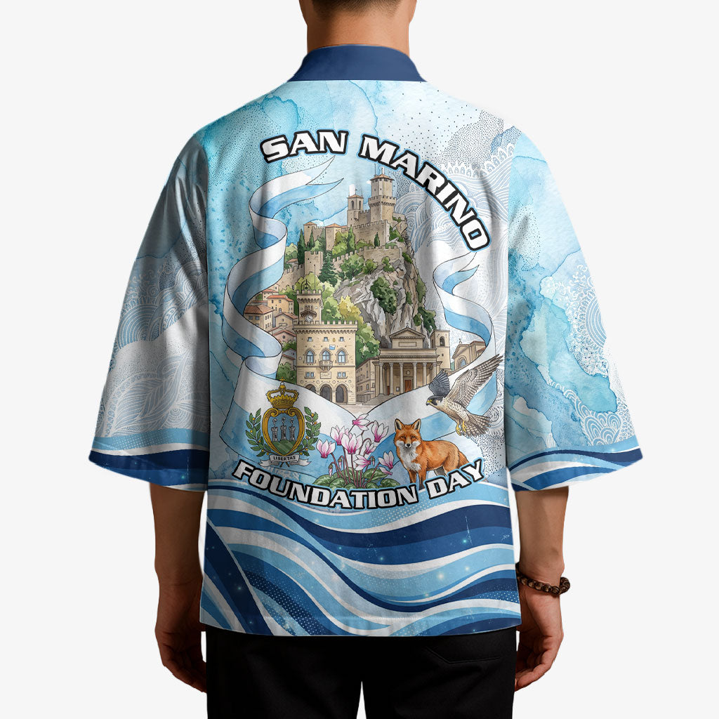 San Marino Foundation Day Kimono Mount Titano Fortress Fox Falcon And Cyclamen