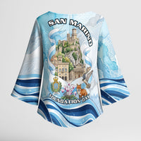 San Marino Foundation Day Kimono Sleeve Blouse Mount Titano Fortress Fox Falcon And Cyclamen