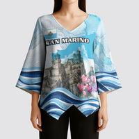 San Marino Foundation Day Kimono Sleeve Blouse Mount Titano Fortress Fox Falcon And Cyclamen