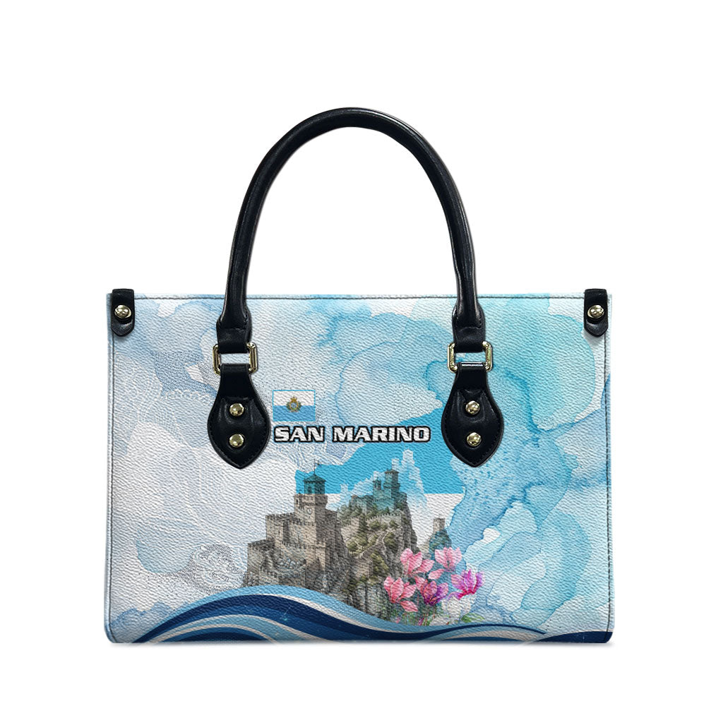 San Marino Foundation Day Leather Bag Mount Titano Fortress Fox Falcon And Cyclamen