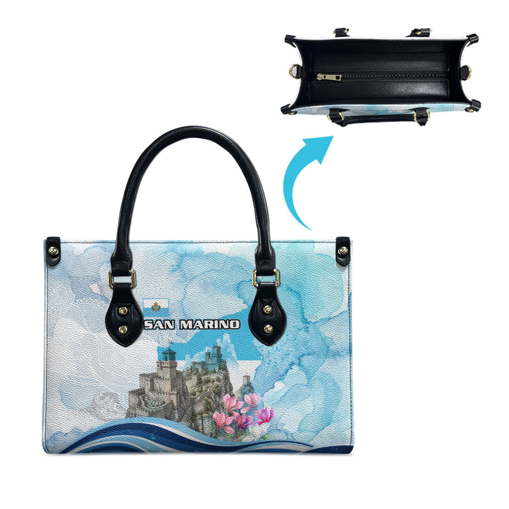 San Marino Foundation Day Leather Bag Mount Titano Fortress Fox Falcon And Cyclamen
