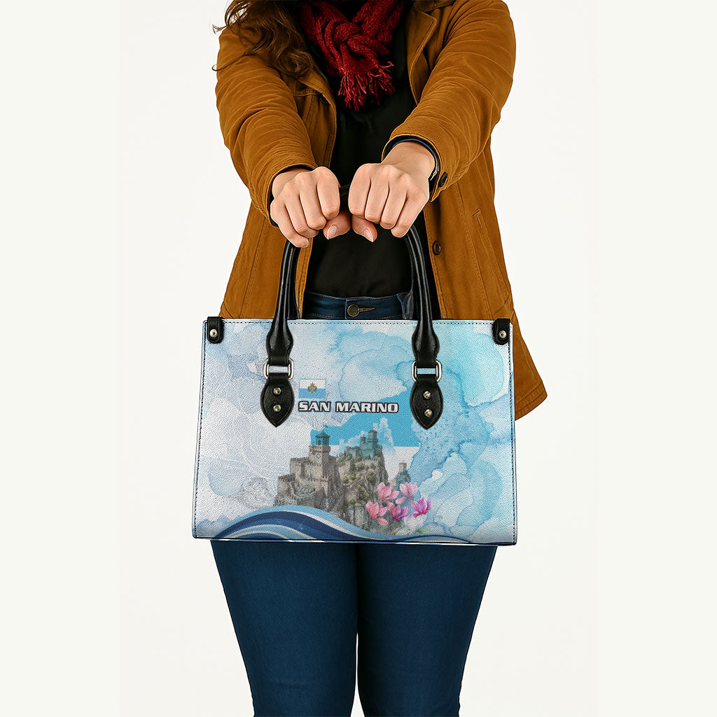 San Marino Foundation Day Leather Bag Mount Titano Fortress Fox Falcon And Cyclamen