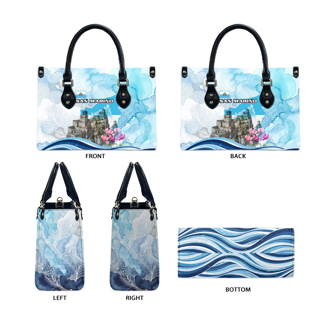 San Marino Foundation Day Leather Bag Mount Titano Fortress Fox Falcon And Cyclamen