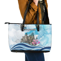 San Marino Foundation Day Leather Tote Bag Mount Titano Fortress Fox Falcon And Cyclamen