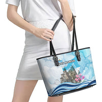 San Marino Foundation Day Leather Tote Bag Mount Titano Fortress Fox Falcon And Cyclamen