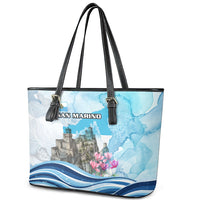 San Marino Foundation Day Leather Tote Bag Mount Titano Fortress Fox Falcon And Cyclamen