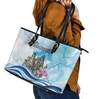San Marino Foundation Day Leather Tote Bag Mount Titano Fortress Fox Falcon And Cyclamen