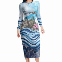 San Marino Foundation Day Long Sleeve Bodycon Dress Mount Titano Fortress Fox Falcon And Cyclamen