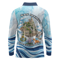 San Marino Foundation Day Long Sleeve Polo Shirt Mount Titano Fortress Fox Falcon And Cyclamen