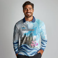 San Marino Foundation Day Long Sleeve Polo Shirt Mount Titano Fortress Fox Falcon And Cyclamen