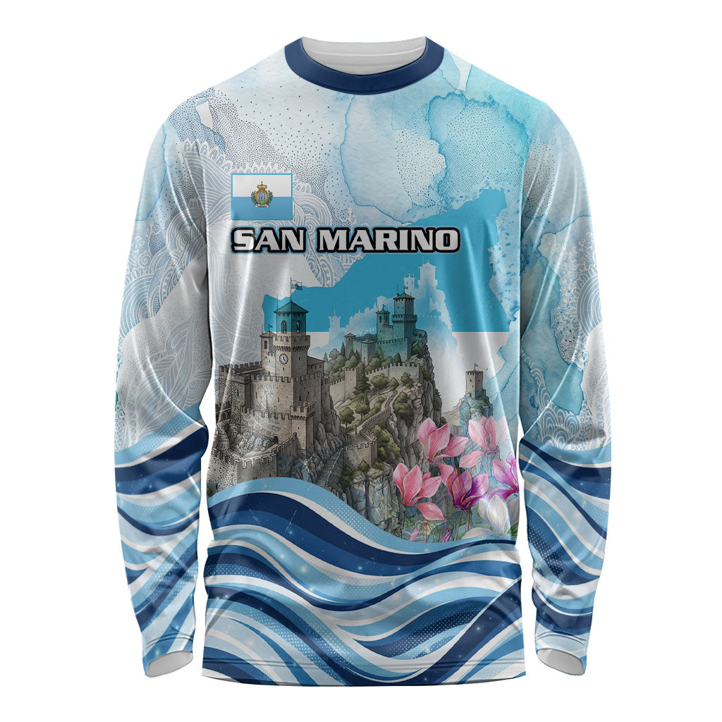 San Marino Foundation Day Long Sleeve Shirt Mount Titano Fortress Fox Falcon And Cyclamen