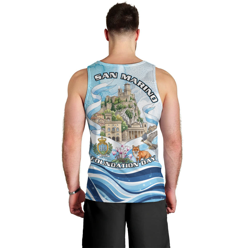 San Marino Foundation Day Men Tank Top Mount Titano Fortress Fox Falcon And Cyclamen