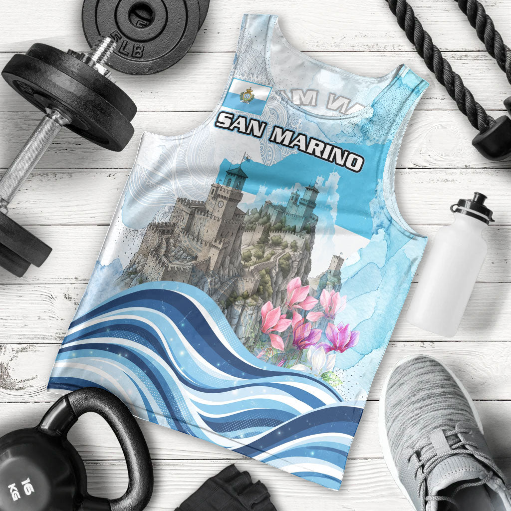 San Marino Foundation Day Men Tank Top Mount Titano Fortress Fox Falcon And Cyclamen