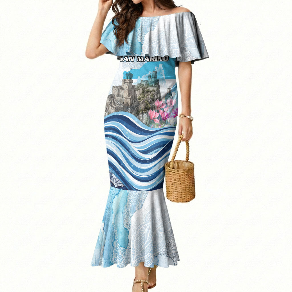 San Marino Foundation Day Mermaid Dress Mount Titano Fortress Fox Falcon And Cyclamen