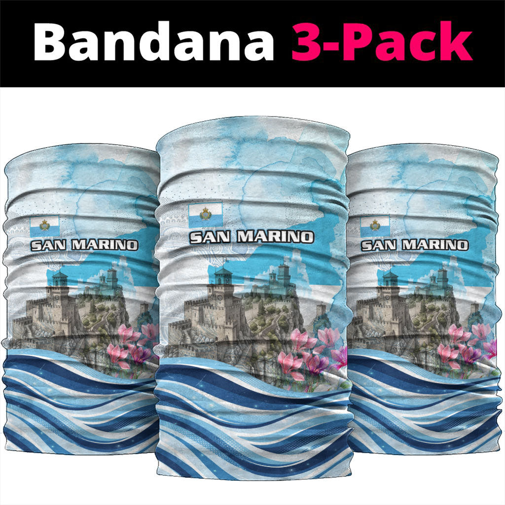 San Marino Foundation Day Neck Gaiter Mount Titano Fortress Fox Falcon And Cyclamen
