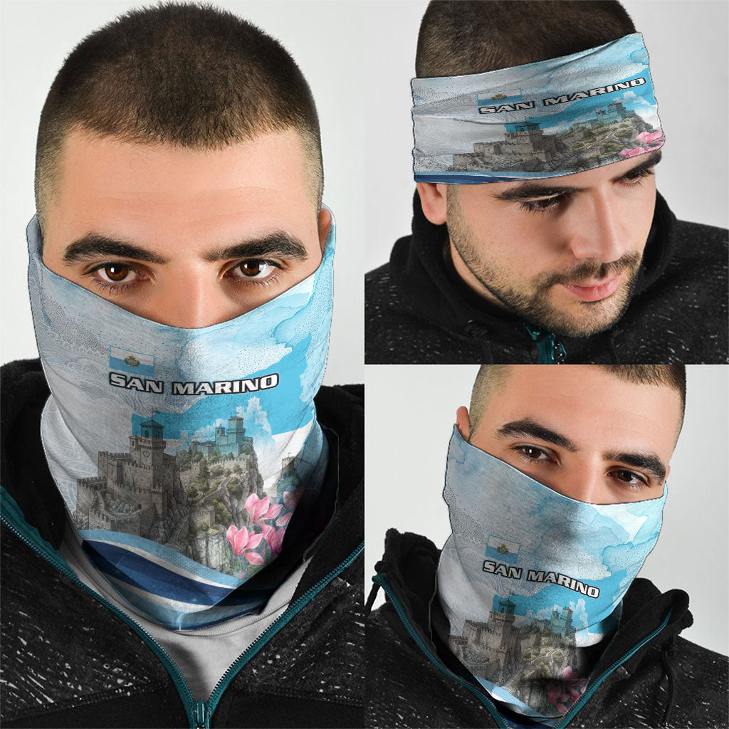 San Marino Foundation Day Neck Gaiter Mount Titano Fortress Fox Falcon And Cyclamen
