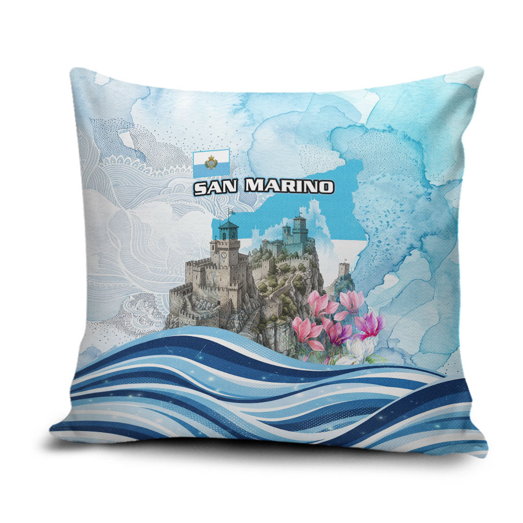 San Marino Foundation Day Pillow Cover Mount Titano Fortress Fox Falcon And Cyclamen