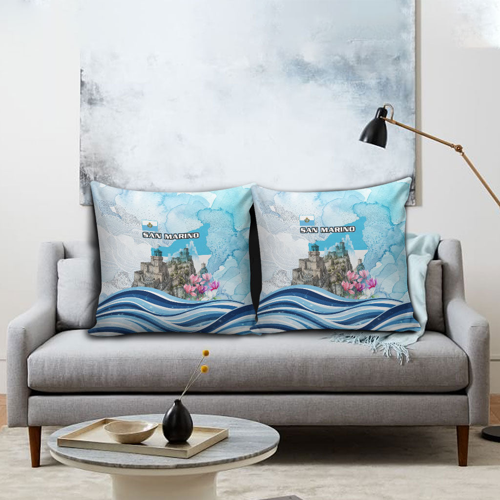 San Marino Foundation Day Pillow Cover Mount Titano Fortress Fox Falcon And Cyclamen