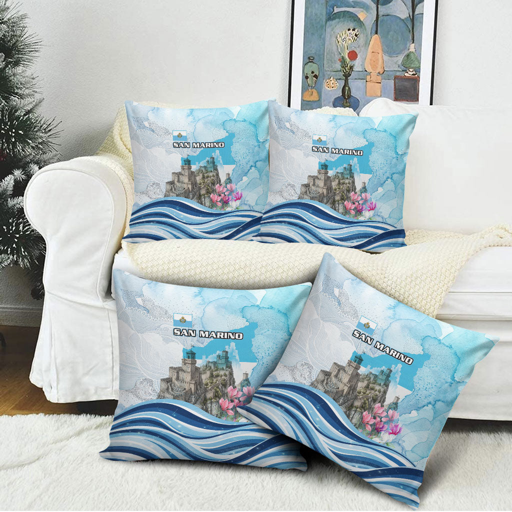 San Marino Foundation Day Pillow Cover Mount Titano Fortress Fox Falcon And Cyclamen